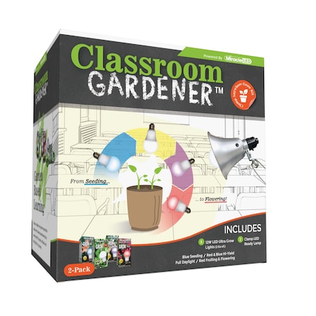 Classroom Gardener  LED Grow Kit W/ Clamp Fixture & Timer Controls, 2PK